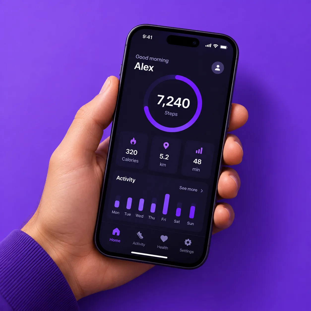 Fitness tracking mobile app — dashboard screen